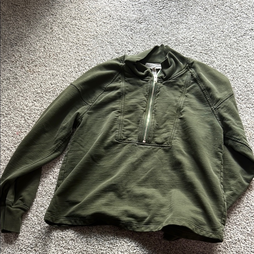 Apiece Apart Half Zip Pullover Sweatshirt Olive Green Mock Neck XS. Pit 2 pit 19